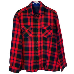Vintage 90s Plaid Flannel Shirt Mens XL Unisex Shacket Neon Red Black Retro